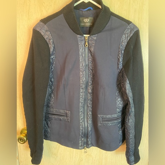 TOM CROWN by Marcona Navy Blue Quilted Knit Zip Front Jacket Sz US 12 42 Germany - Picture 2 of 15